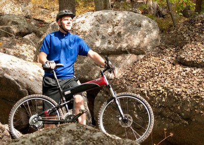 Montague X70 folding bike riding in woods