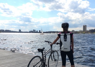 2015 Montague Crosstown folding bike along the river