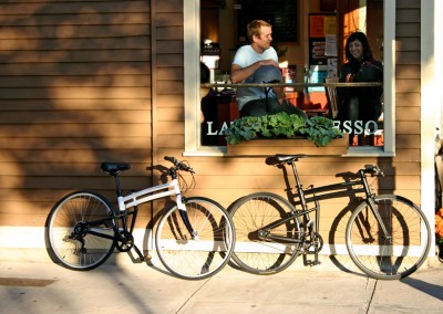 2015 Montague Boston and Crosstown folding bike against wall