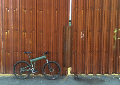 2015 Montague Paratrooper folding bike against the wall