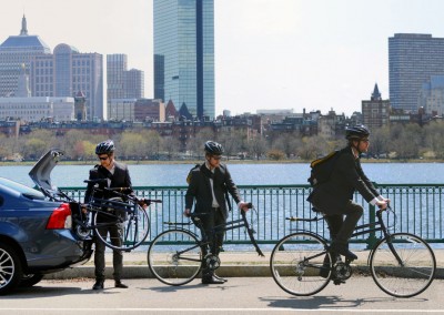 2015 Montague Navigator folding bike along Charles river