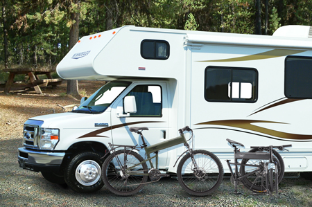 Paratrooper folding bike near RV Small