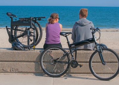 Montague X50 folding bike facing the ocean